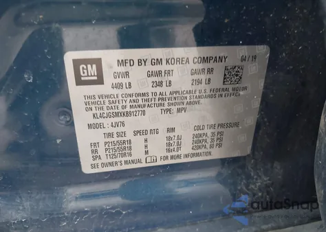 2019 Buick Encore Awd Essence из США, поврежденный, VIN KL4CJGSMXKB912770